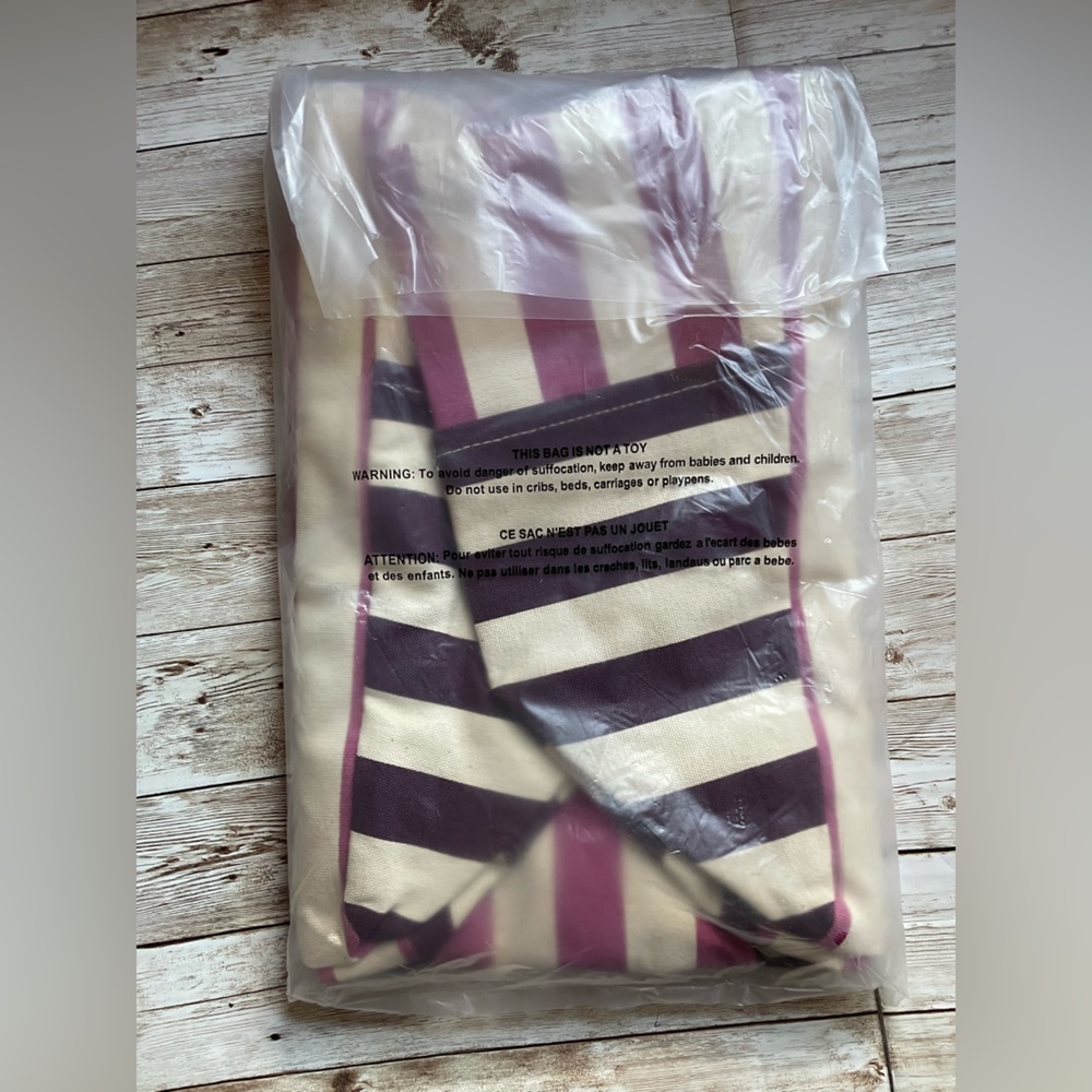🆕 PINK VICTORIA'S SECRET STRIPED LARGE CANVAS TOTE WEEKENDER BAG - Picture 5 of 8